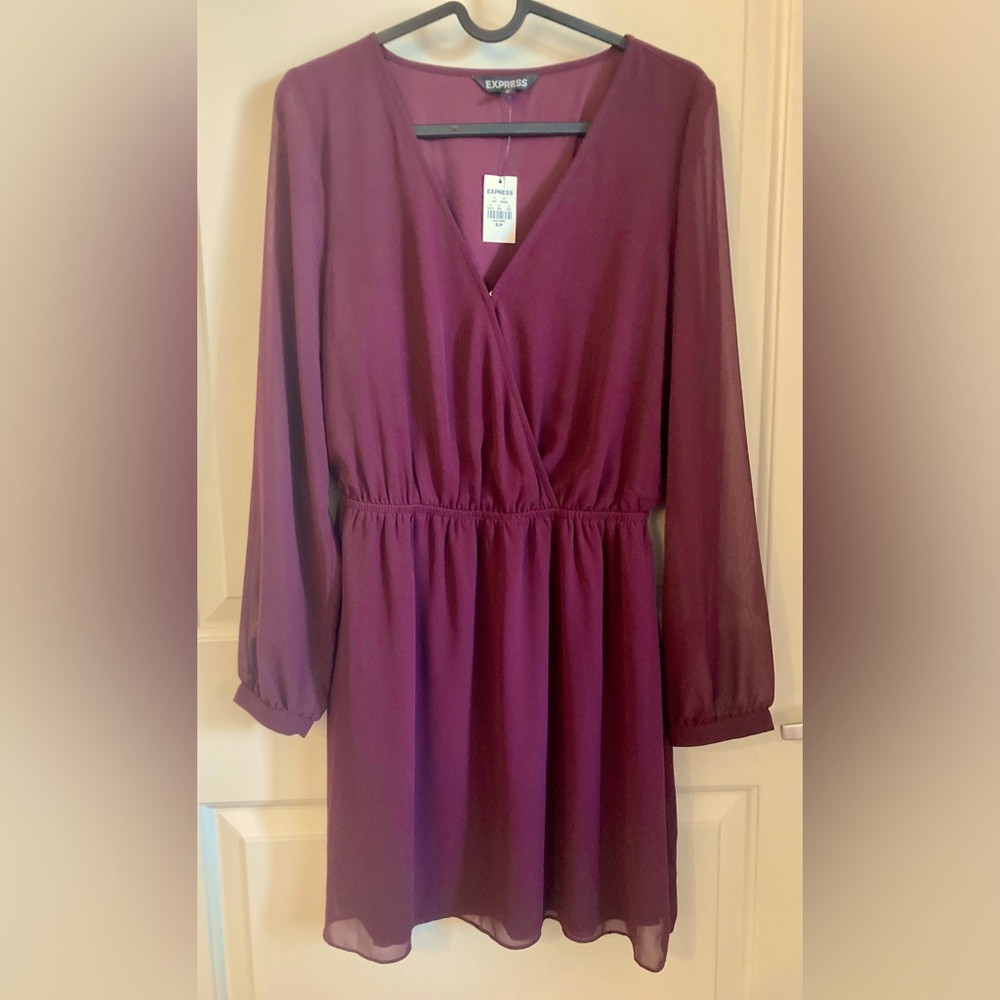 Express Faux Wrap Dress, Maroon, Size S